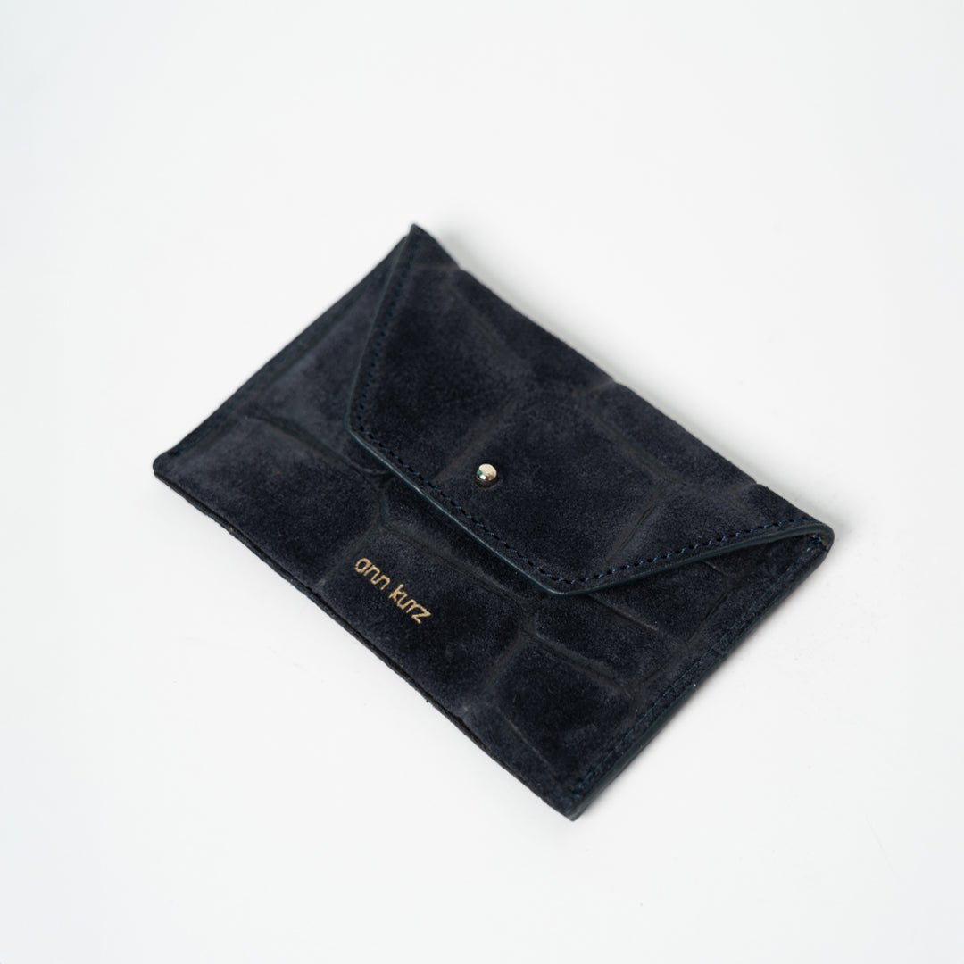 Tiny Envelope - Croco Print Suede Navy - ann kurz