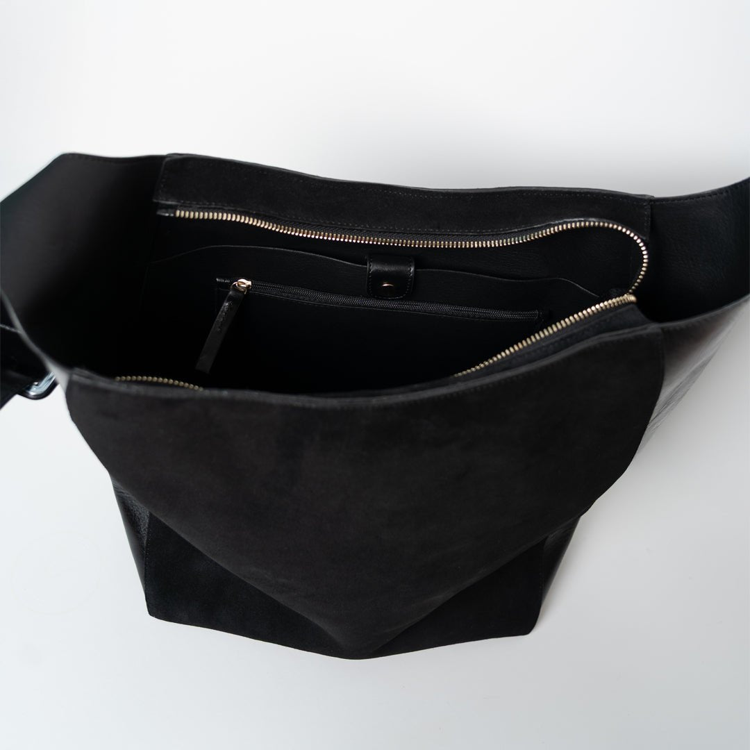 Vertical Shopper - Suede Mix Black - ann kurz